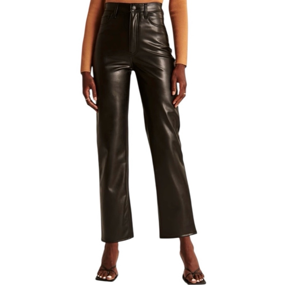 ABERCROMBIE & FITCH Pants Ankle Straight Ultra High-Rise Vegan Leather Black 27